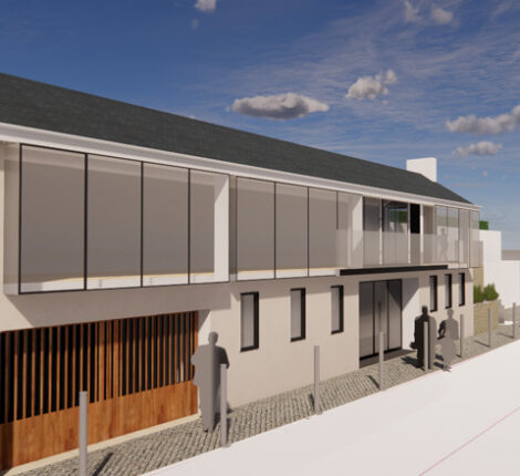 Artists impression of property extension at Kingswear viewed from street level.